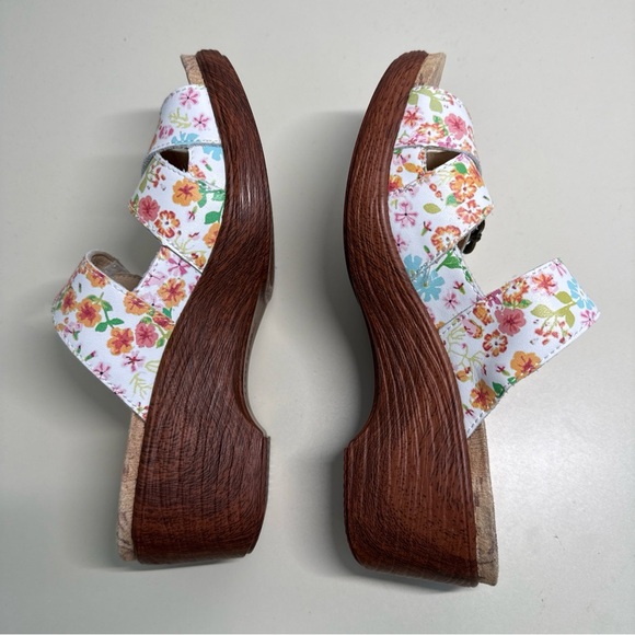 Alegria Women's Floral Leather  platform Wedges - White Pink and Brown Sz 37 - Picture 10 of 11